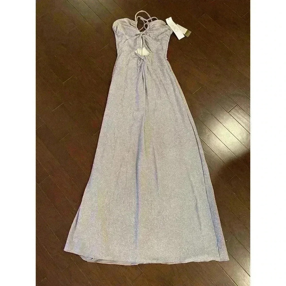 PATBO Cut-Out Lurex Maxi Dress 8 NWT Silver Sparkle Gown Shimmering Strappy $695 - Picture 7 of 14